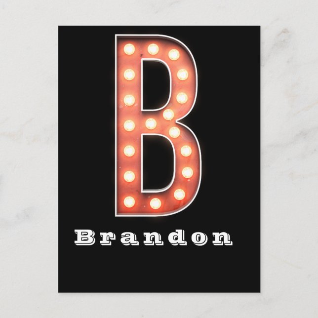 B Monogram Marquee Bulb Personalised Postcard (Front)