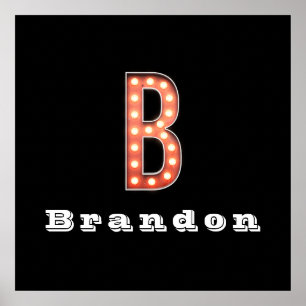 B Monogram Marquee Bulb Personalised Poster