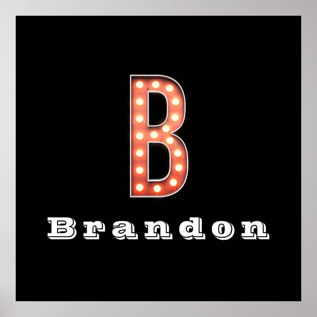 B Monogram Marquee Bulb Personalised Poster (Front)