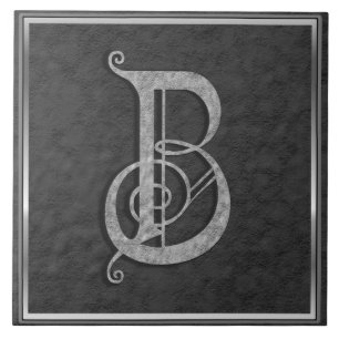 B Monogram "Mediaeval Grey Stone" Ceramic Tile