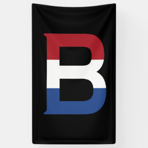 B Monogram overlaid on NLD flag on bk bnrcnt Banner