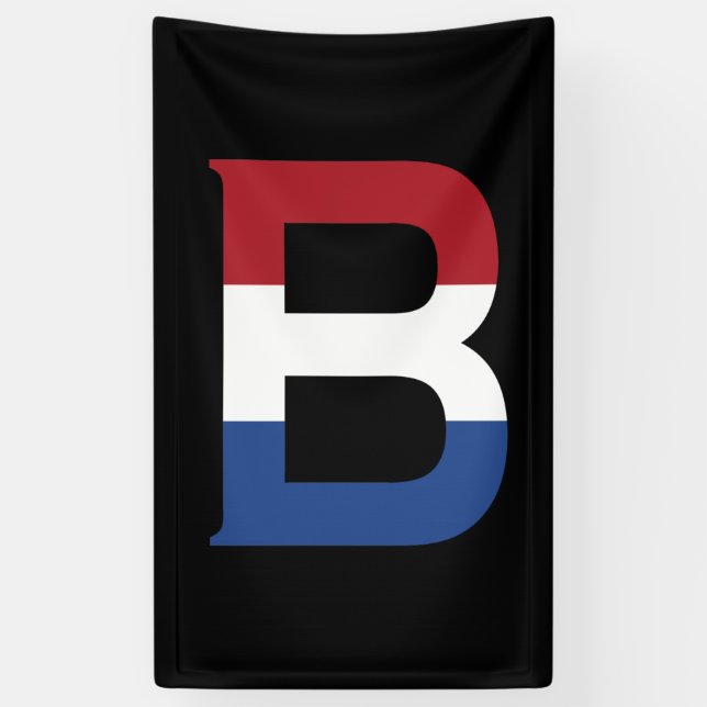 B Monogram overlaid on NLD flag on bk bnrcnt Banner (Vertical)