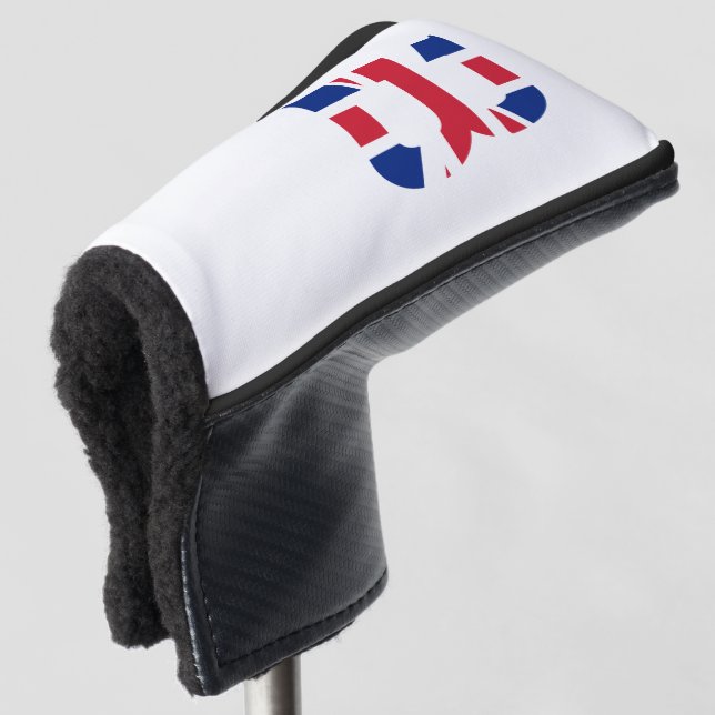 B Monogram overlaid on Union Jack Flag pct Golf Head Cover (3/4 Front)