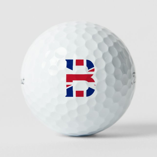 B Monogram overlaid on Union Jack Flag tpv1 gbcnt Golf Balls (Front)