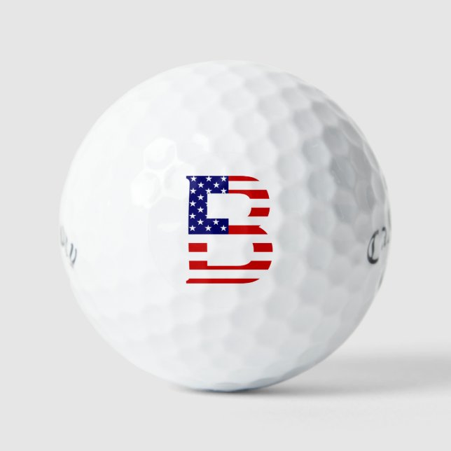 B Monogram overlaid on USA Flag css gbt Golf Balls (Front)