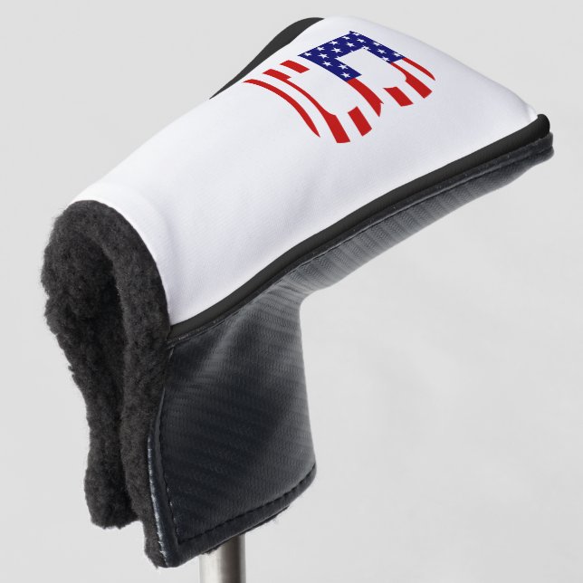 B Monogram overlaid on USA Flag pccnt Golf Head Cover (3/4 Front)