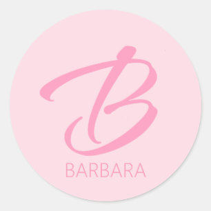 B Monogram Personalised Pink Classic Round Sticker