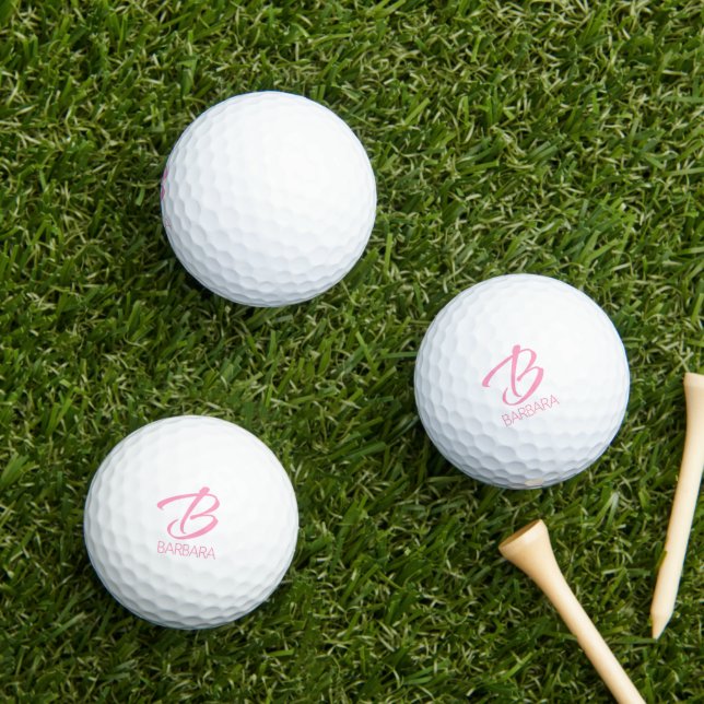 B Monogram Personalised Pink Golf Balls (Insitu Grass)