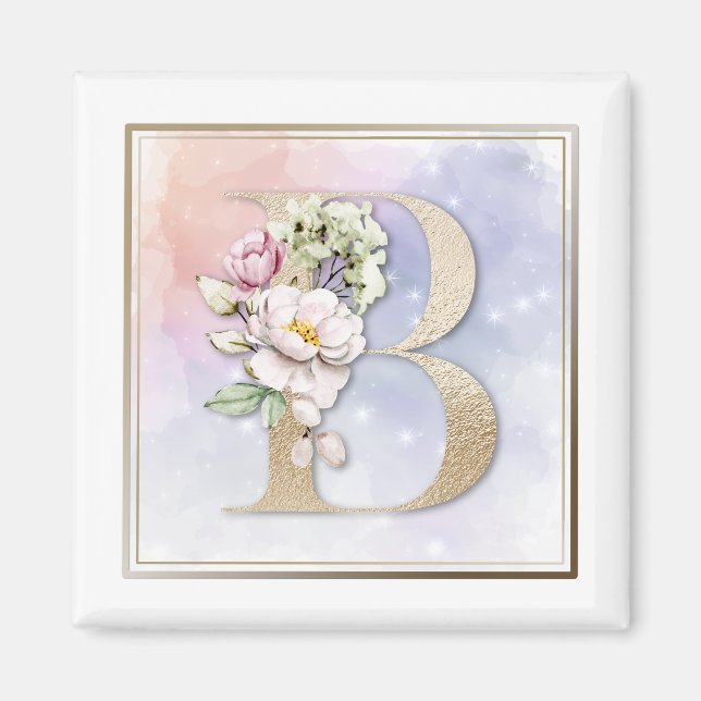 B Monogram Pink Floral Magnet (Front)