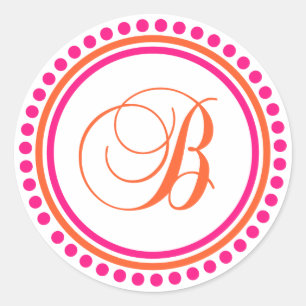 B Monogram (Pink / Orange Dot Circle) Classic Round Sticker