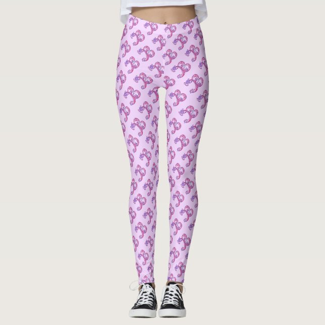 B monogrammed purple pink patterned leggings (Front)
