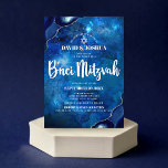 B’nei Mitzvah Modern Blue Agate Watercolor Script Invitation<br><div class="desc">Be proud, rejoice and showcase this milestone of your favourite B’nei Mitzvahs! Send out this cool, unique, modern, personalised invitation for an event to remember. White script typography and Star of David overlay a deep blue galaxy watercolor background with steel blue agate accented with faux silver veins. Personalise the custom...</div>