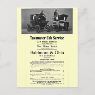 B+O Railroad Taxameter Cab Service 1908 Postcard