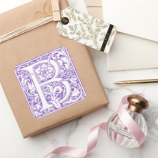 "B" Ornate Monogram Square Sticker (Gifting)