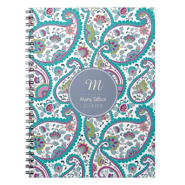 B Persian  Boteh Paisley Pattern Monogram Diary N Notebook (Front)