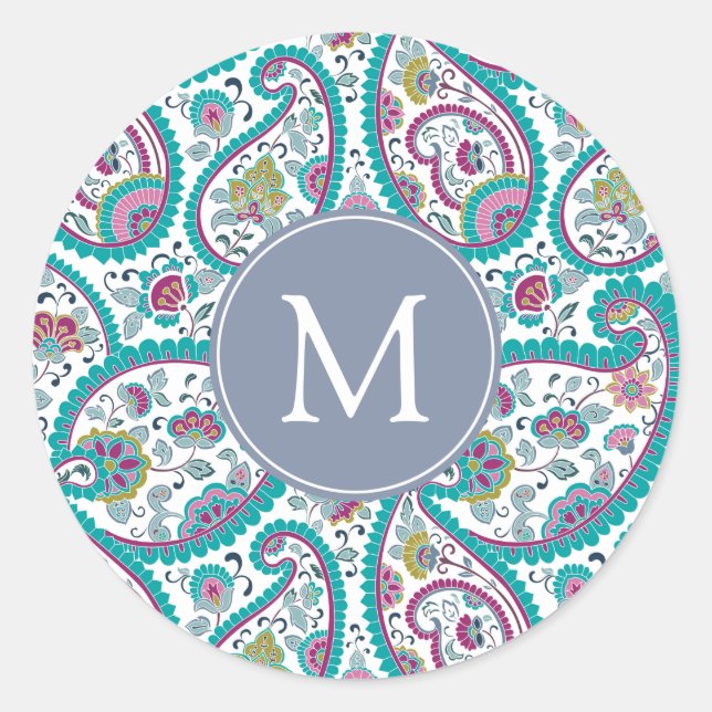 B Persian  Boteh Paisley Pattern Monogram Sticker (Front)