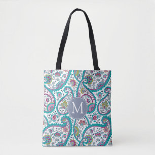 B Persian  Boteh Paisley Pattern Monogram Tote Bag