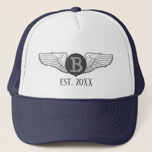 B Personalised Monogram Aviation Pilot Wings Trucker Hat