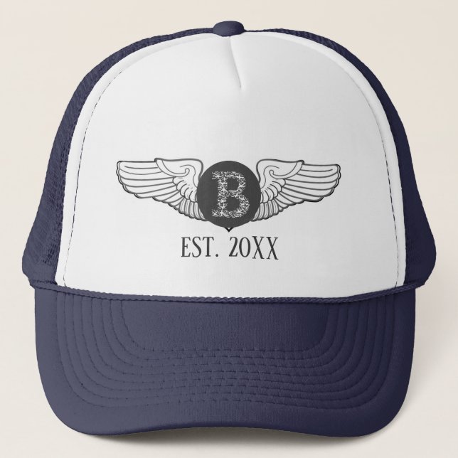B Personalised Monogram Aviation Pilot Wings Trucker Hat (Front)