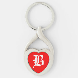 "B" Red Heart Keychain