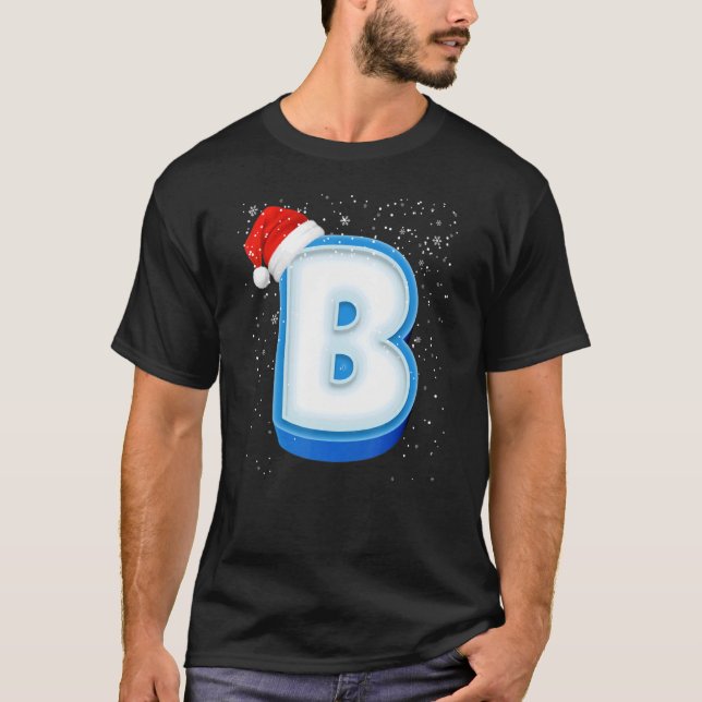 B Snowy Capital Christmas Monogram Alphabet Letter T-Shirt (Front)