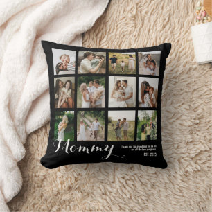B & W 12 Photo Collage Mommy Pictures Keepsake Cushion