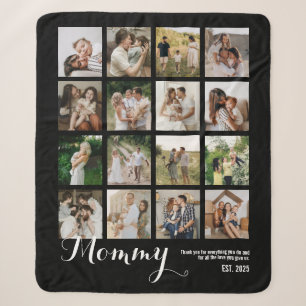 B & W 16 Photo Collage Mommy Pictures Keepsake Sherpa Blanket