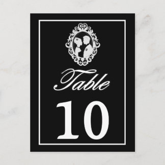 B&W Antique Ornate Silhouetted Bride & Groom Table Postcard