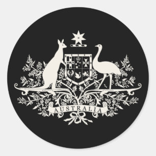 B/W Australia Coat Of Arms Classic Round Sticker