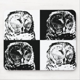 B/W Barred Owl Pop Art Mouse Mat