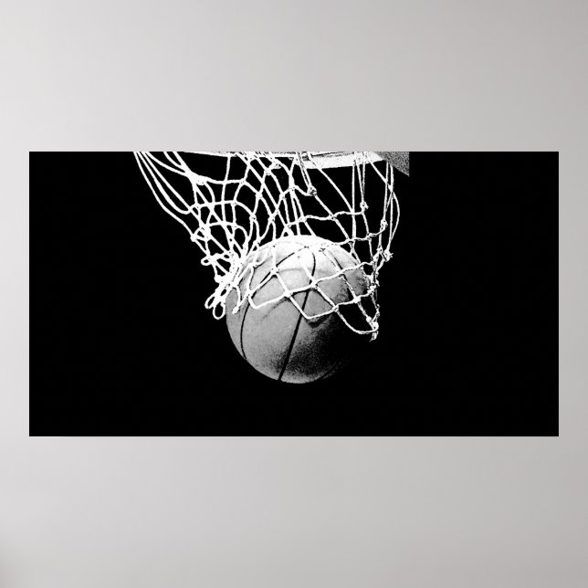 B&W Basketball Ball & Net Print Poster (Front)
