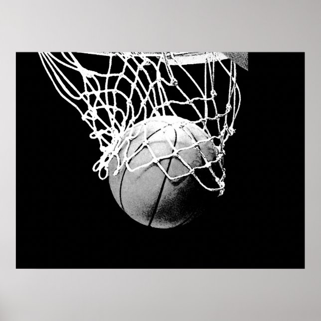 B&W Basketball Ball & Net Print Poster (Front)