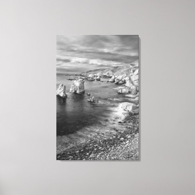 B&W beach coastline, California Canvas Print (Front)