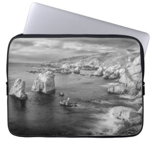 B&W beach coastline, California Laptop Sleeve