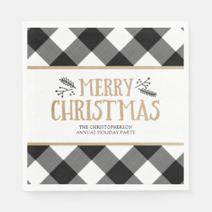 B&W Buffalo Check Brown Kraft Merry Christmas Napkin