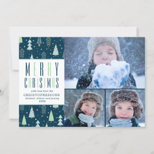 B&W Buffalo Check Gold Brown MERRY CHRISTMAS Holid Holiday Card