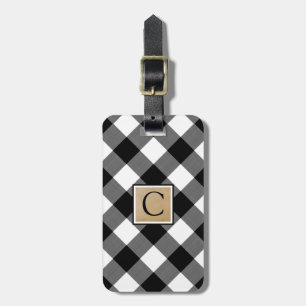 B&W Buffalo Check Monogram and Contact Info Luggage Tag