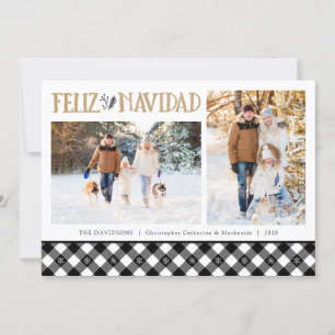 B&W Buffalo Check Snowflakes   Feliz Navidad Holiday Card