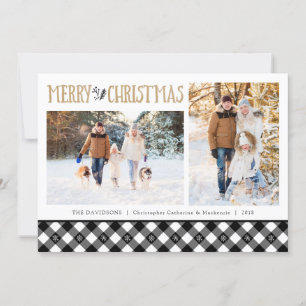 B&W Buffalo Check Snowflakes   Merry Christmas Holiday Card