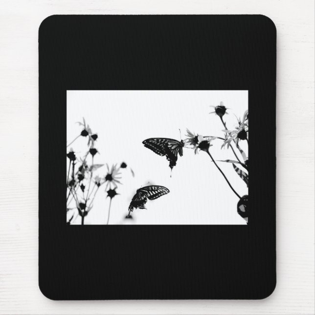 B/W Butterfly on a Flower  Mouse Mat (Front)