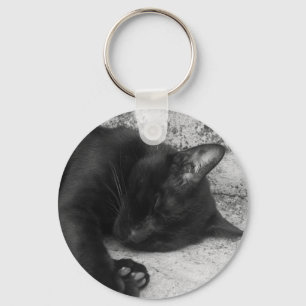 B&W - Cat Sleeping Key Ring