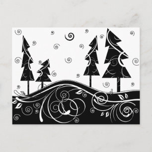 b&w Christmas trees Holiday Postcard