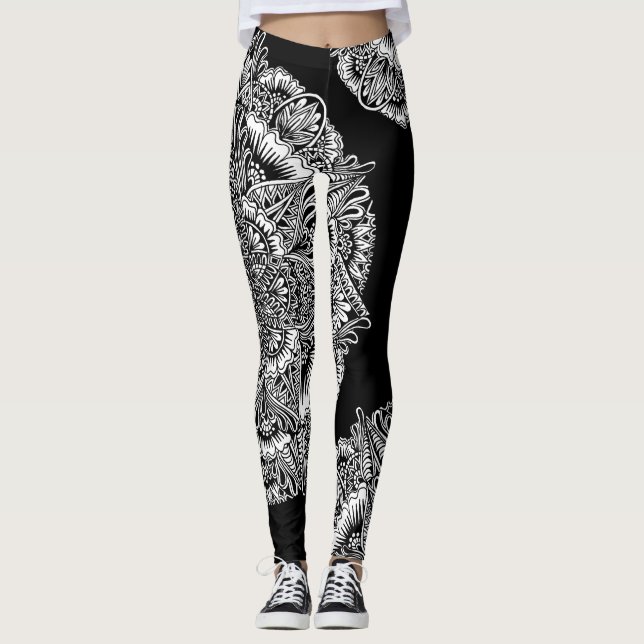 B&W Circular Mandala Leggings (Front)
