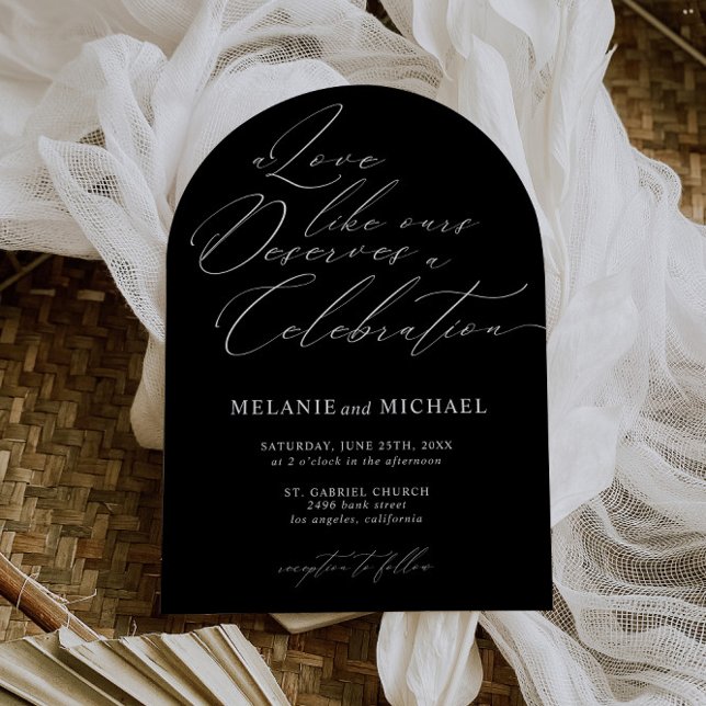 B & W Classic Script Calligraphy QR Code Wedding Invitation (Creator Uploaded)