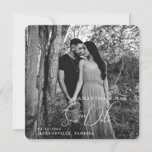 B/W Couple Photo Square Rounded Save the Date