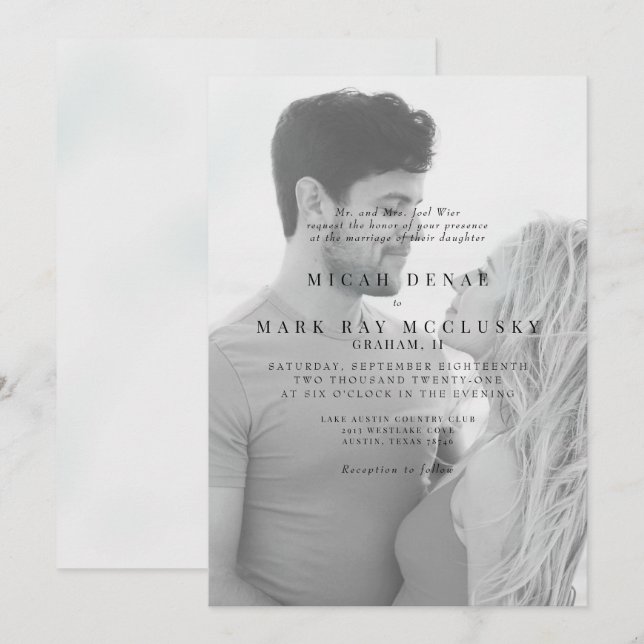 B/W Couple Photo Wedding Invitation (Front/Back)