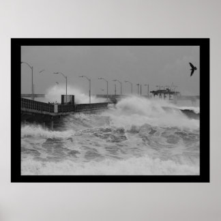 B&W Crash of a fierce storm ocean wave Poster