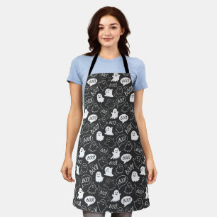 B&W Cute Doodle Halloween Pattern Apron