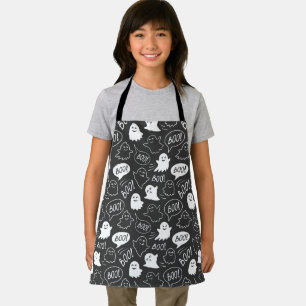 B&W Cute Doodle Halloween Pattern Apron