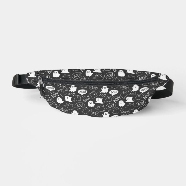 B&W Cute Doodle Halloween Pattern Bum Bags (Front)